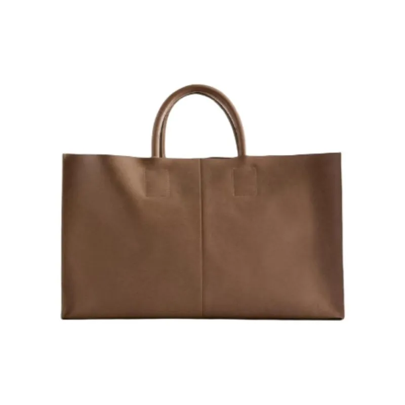 ZARA Leather Tote Bag Shopping Bag Handbag Women's Brown-0