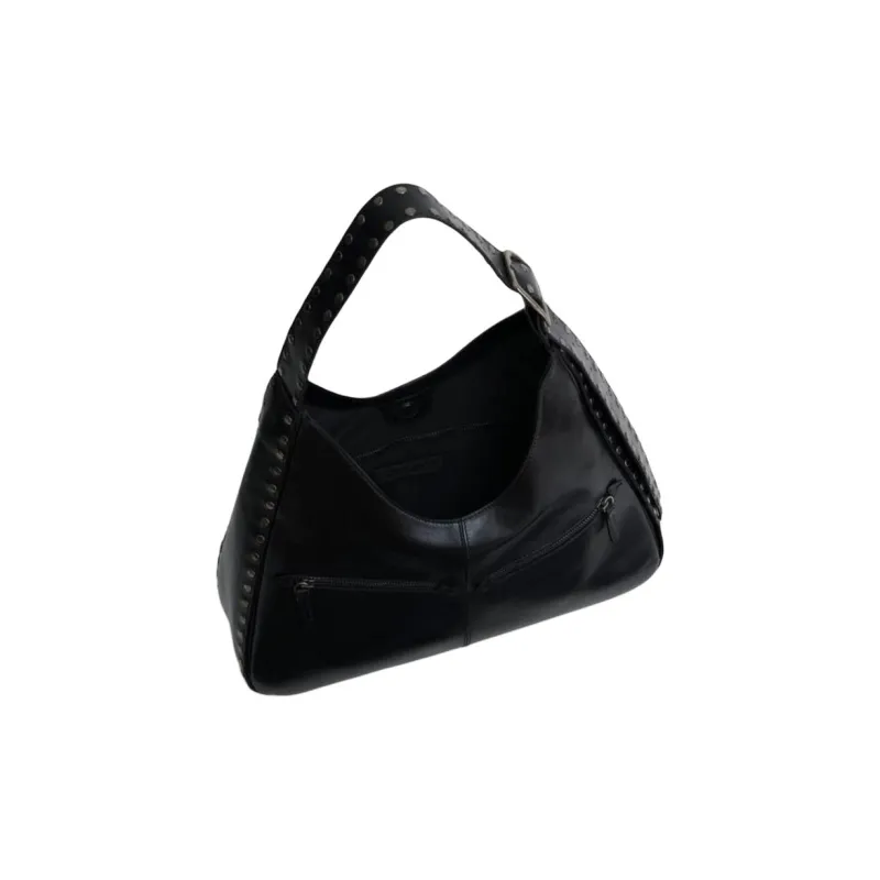ZARA Cow Leather Bucket Bag Handbag Shoulder Bag Large Size Women's Black-3