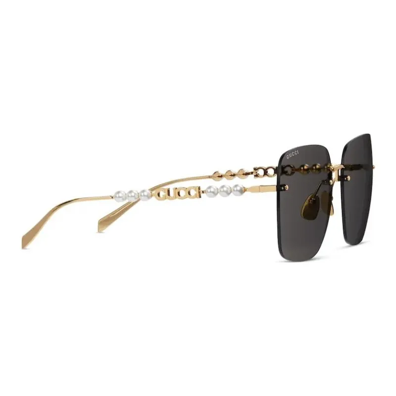 GUCCI Metal Square Sunglasses Women's Gold-1