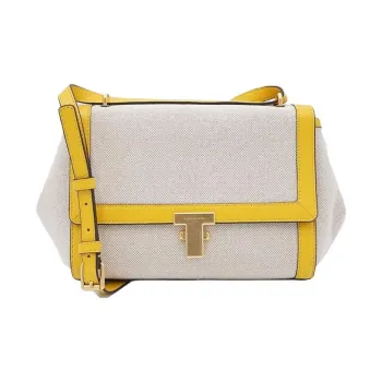TORY BURCH Juliette Canvas Cowhide Canvas Bag, Crossbody Bag, Shoulder Bag, Handbag Mini Women's White & Yellow