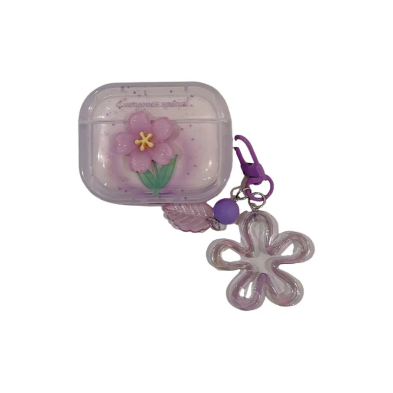 Baohuguang Compatible With AirPods 2/1/pro TPU Ins Refreshing Fade Purple Floral Headphone Cases-0