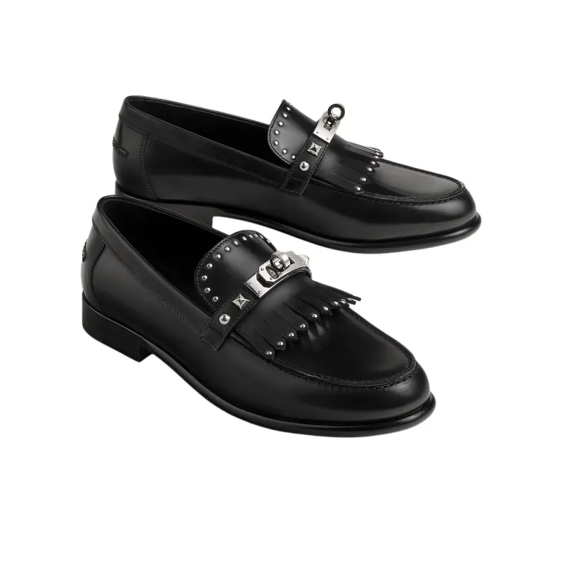 HERMES Destin Loafers Women's Black-3