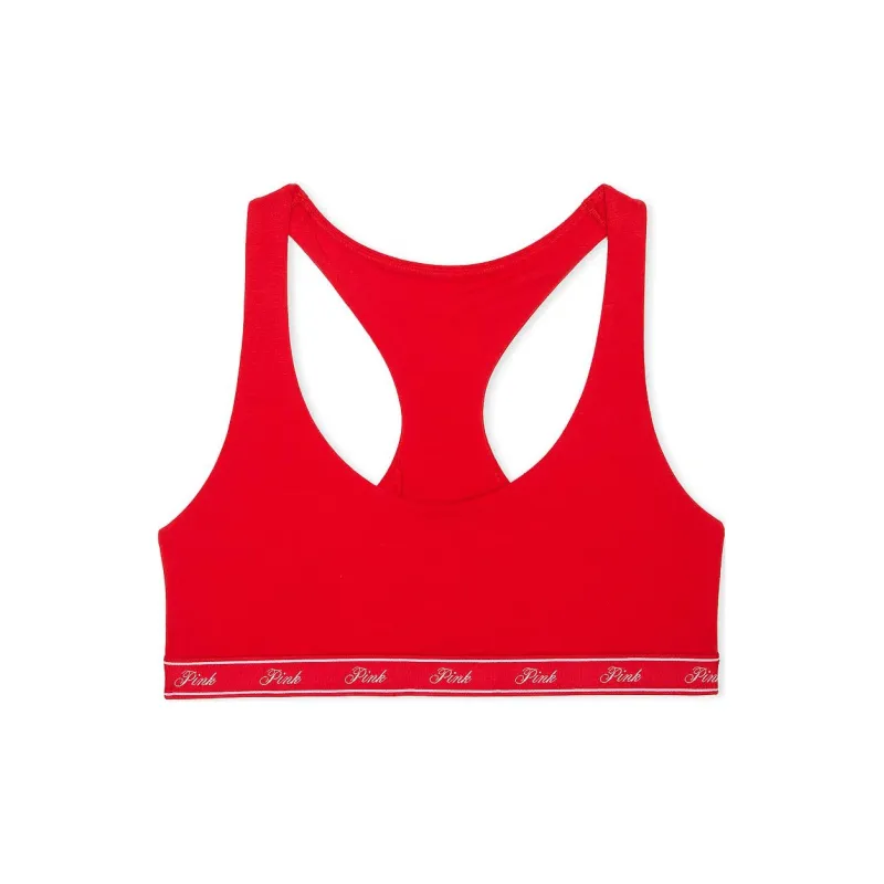Victoria's Secret PINK Bralettes Tops Logo Cotton Racerback Bralette/BV Bra Women's Bright Vermilion-0