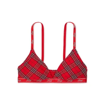 Victoria's Secret PINK Bralettes & Bra Tops Logo Cotton Triangle Bralette/RPP Bra Women's Red Plaid