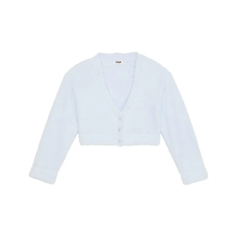Victoria's Secret PINK Co ZZZy Fleece Cropped Cardigan / HB Pajama Top Women's Hydrangea Blue-0