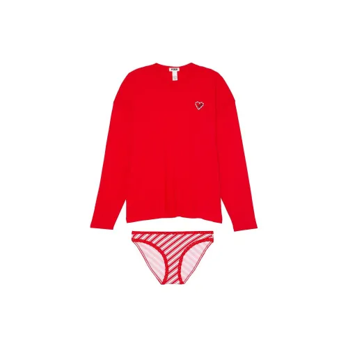 Victoria's Secret PINK Cotton Long Sleeve Tee & Panty Set/BVS Pajama Set Women's Vermilion