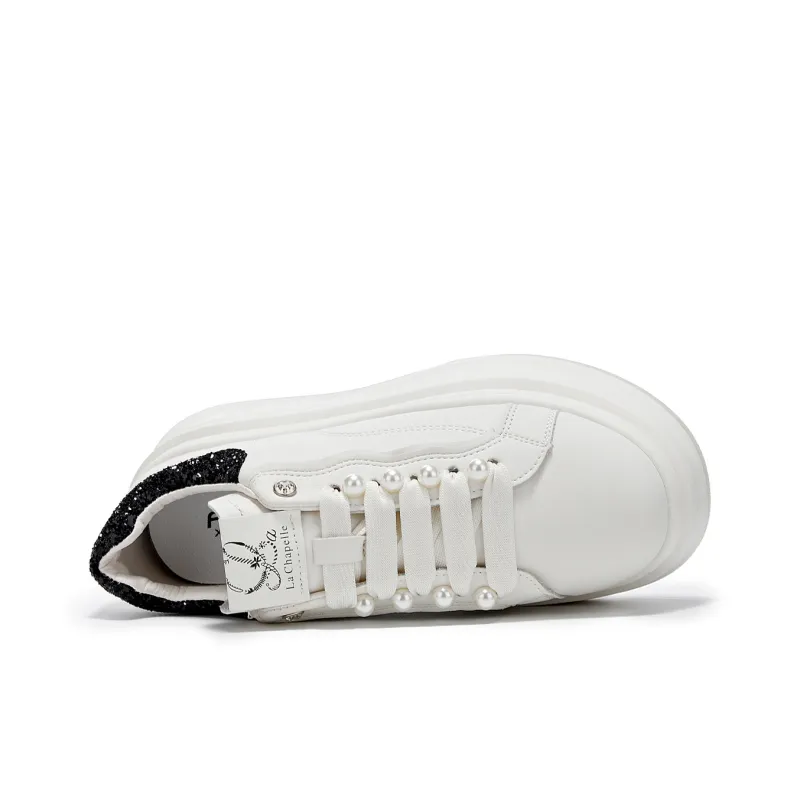 La Chapelle Fashion Trend Wear-Resistant Height Increasing Low-Top Skateboard Shoes Women's White-4
