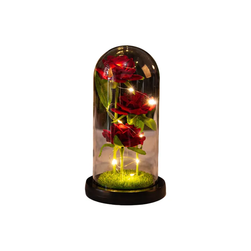 YUZHAOLIN Three Faux Rose Glass Dome Ornament Preserved Flower Dried Flower Arrangement-6