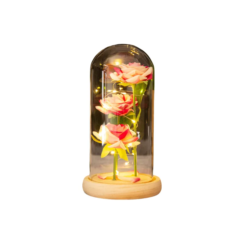 YUZHAOLIN Three Faux Rose Glass Dome Ornament Preserved Flower Dried Flower Arrangement-8