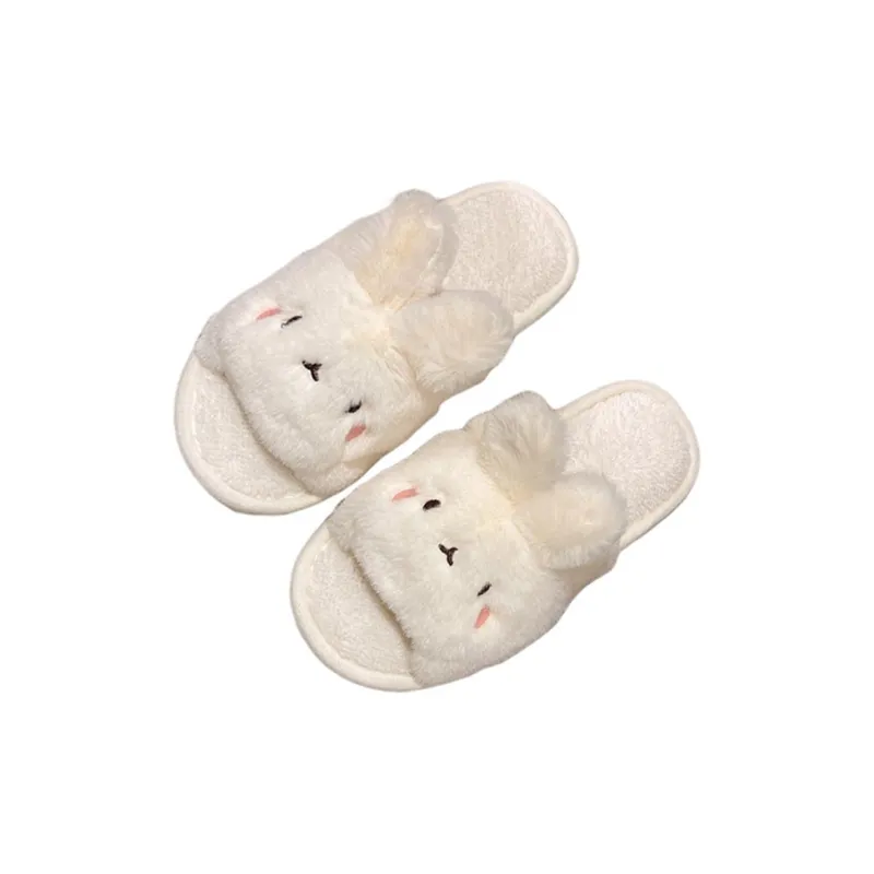 Meter Fall Home Cartoon Little Rabbit Cotton Slippers For Women's With Flat Soles, Plush, And Non Slip Cotton Sole-0