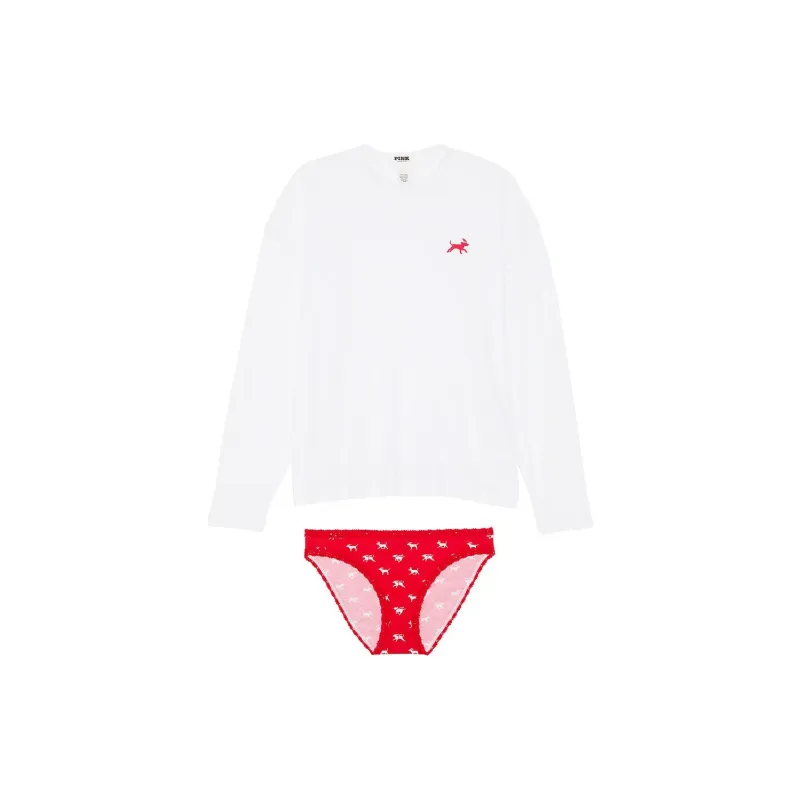 Victoria's Secret PINK 100% Cotton Long Sleeve Tee & Panty Set / OWD Pajama Set Women's-0