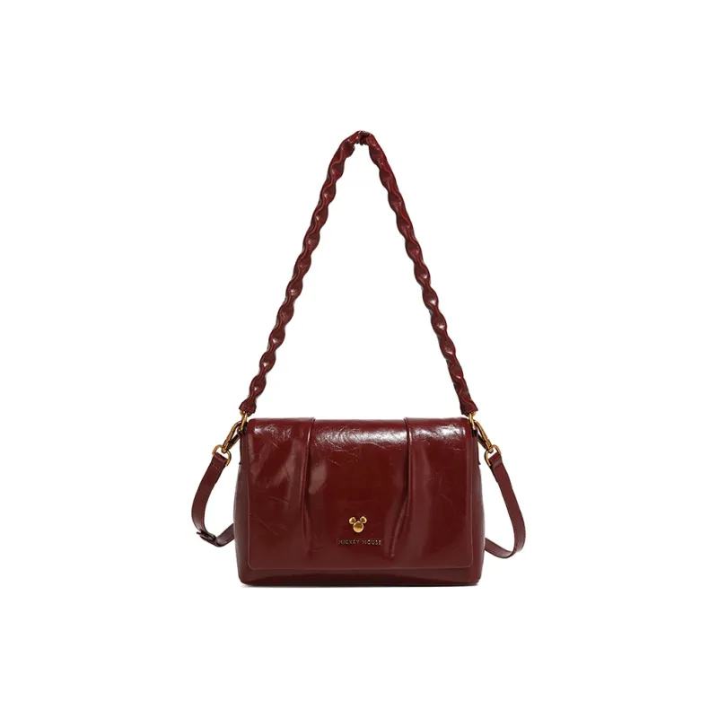Disney PU Pleated Small Square Bag Regular Women's Black/Coffee/Burgundy-49