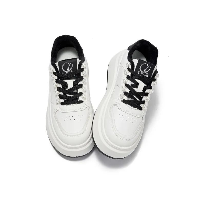 La Chapelle Slip-Resistant Cushioning Abrasion-Resistant Low-Top Skateboard Shoes Women's Beige Black-2
