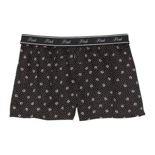 Victoria's Secret PINK Festive Flannel Velvet-Trim Boxy Pajama Shorts/PB Pajama Pants Women's Black