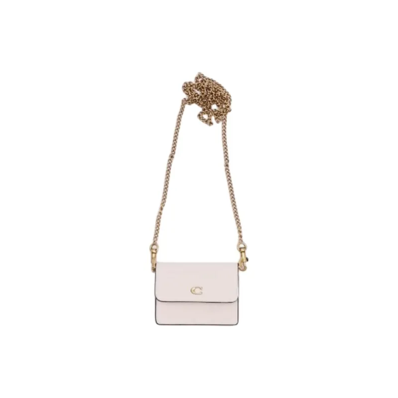 COACH Flap Card Case Leather Shoulder Bag, Crossbody Bag Mini Women's Ecru-2