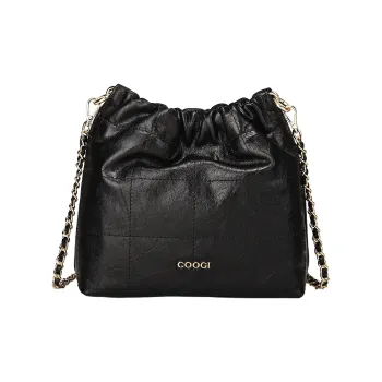 COOGI Cow Leather Hobo Bag Shoulder Bag Crossbody Bag Women's Rose Pink/Black