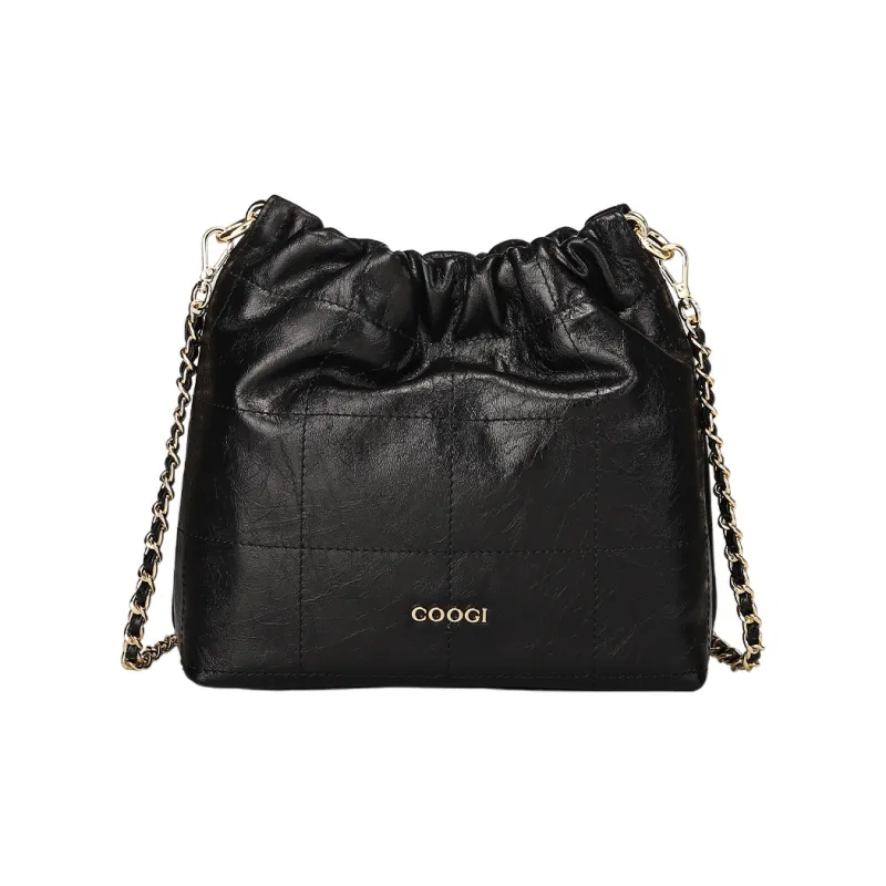 COOGI Cow Leather Hobo Bag Shoulder Bag Crossbody Bag Women's Rose Pink/Black-0