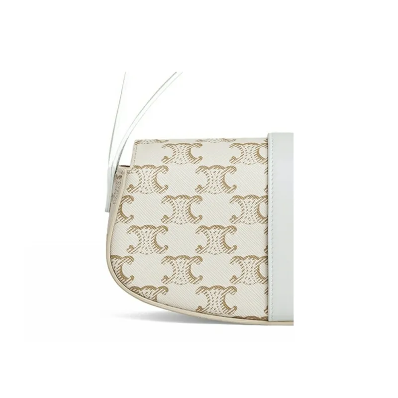 CELINE Triomphe Cow Leather Baguette Bag, Shoulder Bag, Handbag Women's Candy/White-4