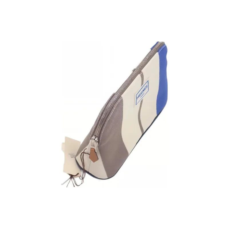 HERMES Bolide Sheepskin With Cotton Storage Bags Toiletry Bags Mini Women's Elephant Gray/Azure Blue-2