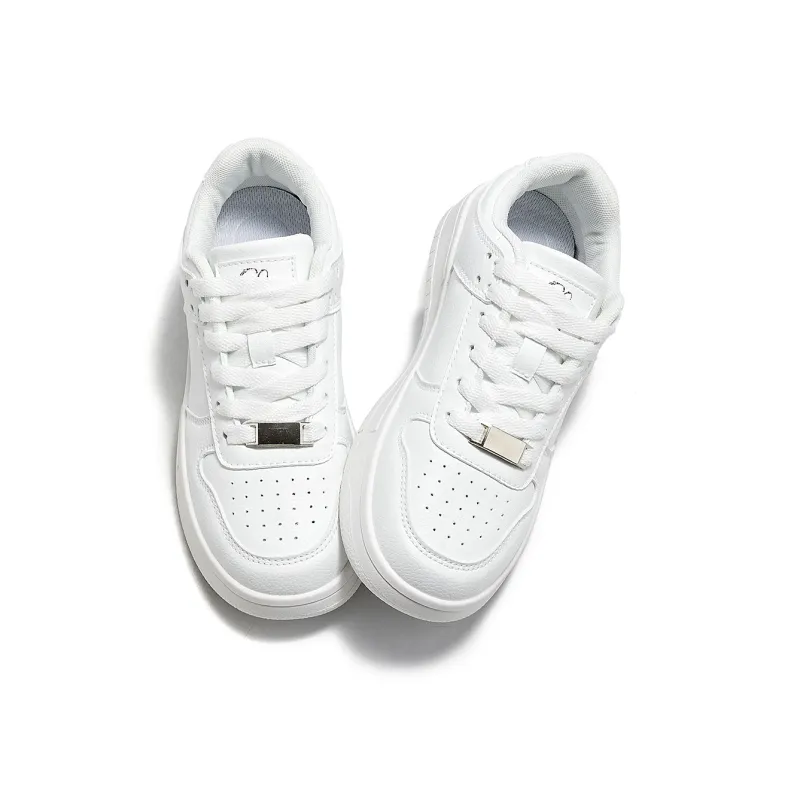 La Chapelle Fashion Minimalist Style White Sneakers Low-Top Skateboard Shoes Women's White-2