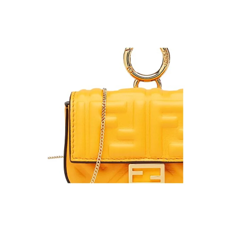 FENDI Baguette Nappa Leather Chain Pendant Coin Purse, Shoulder Bag, Crossbody Bag Women's Orange-4