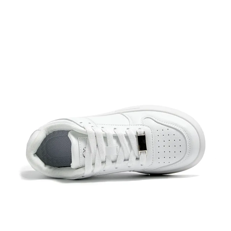La Chapelle Fashion Minimalist Style White Sneakers Low-Top Skateboard Shoes Women's White-4