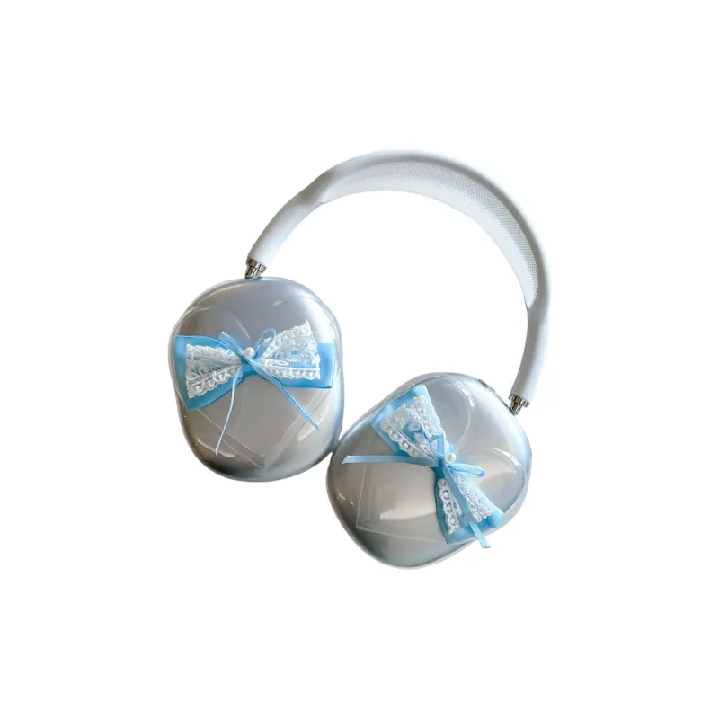 Baohuguang Compatibility With AirPods Ma TPU 3D Effect Blue White Urban Chic Style Bowknot Headphone Set-1