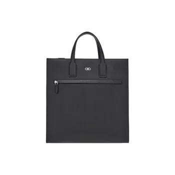 FERRAGAMO Hammered Texture Cow Leather Handbag Men's Black