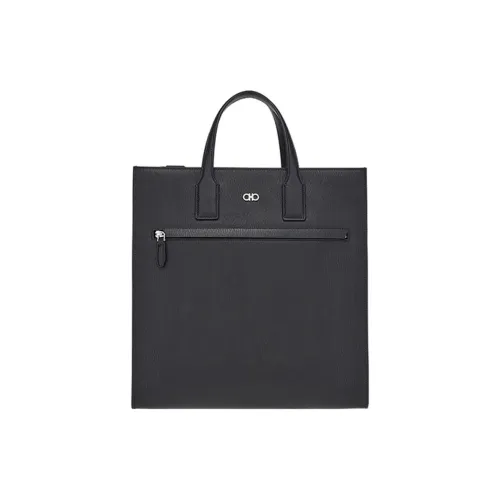 FERRAGAMO Hammered Texture Cow Leather Handbag Men's Black