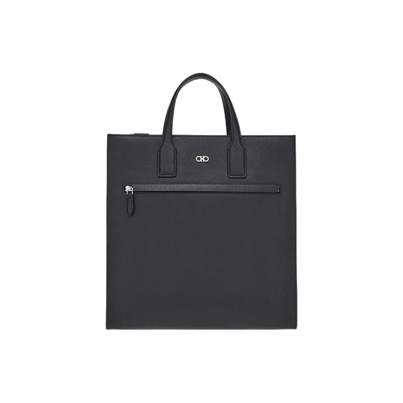 FERRAGAMO Hammered Texture Cow Leather Handbag Men's Black-0