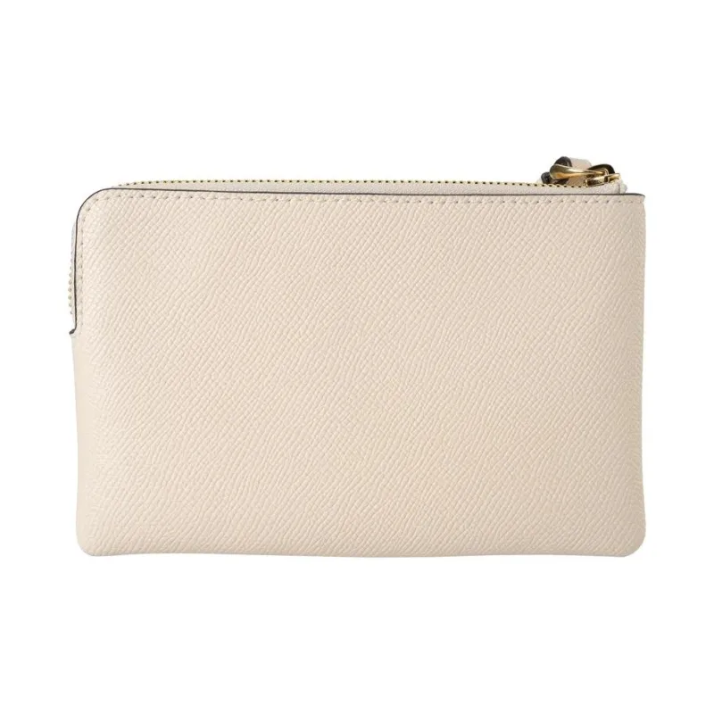 COACH Corner Zip Recycled Leather Wrist Bag Small Size Women's Smoky White-1