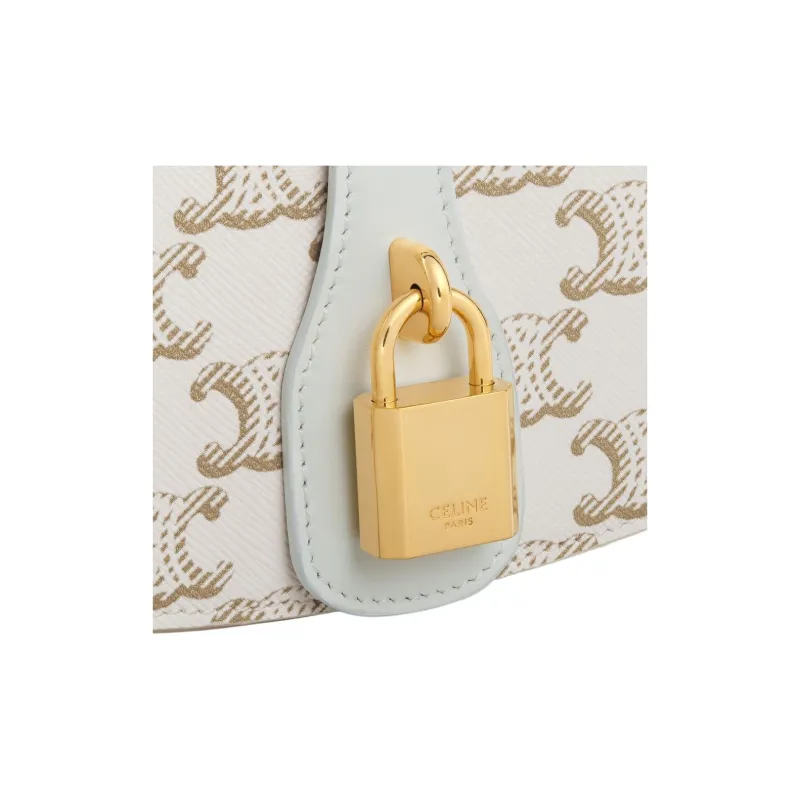 CELINE Triomphe Cow Leather Baguette Bag, Shoulder Bag, Handbag Women's Candy/White-3