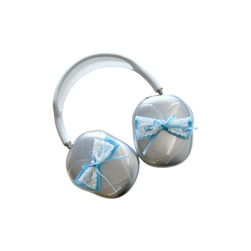 Baohuguang Compatibility With AirPods Ma TPU 3D Effect Blue White Urban Chic Style Bowknot Headphone Set-2