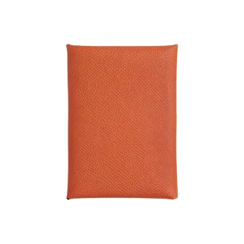 HERMES Calvi Duo Epsom Leather Card Holder Mini Women's R1 Terre Battue Red Soil Color