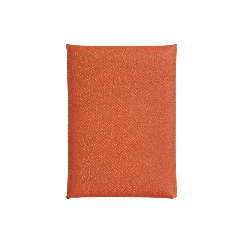 HERMES Calvi Duo Epsom Leather Card Holder Mini Women's R1 Terre Battue Red Soil Color-0