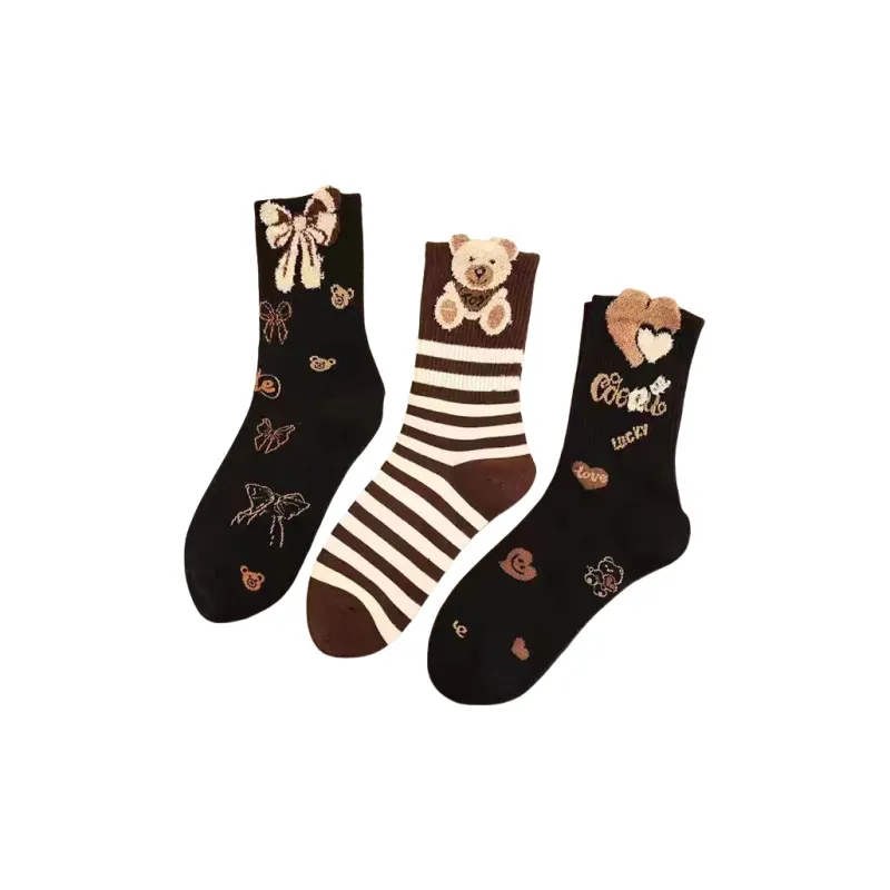 BEAR UNION Mid Calf Socks Women's 3 Pack-15