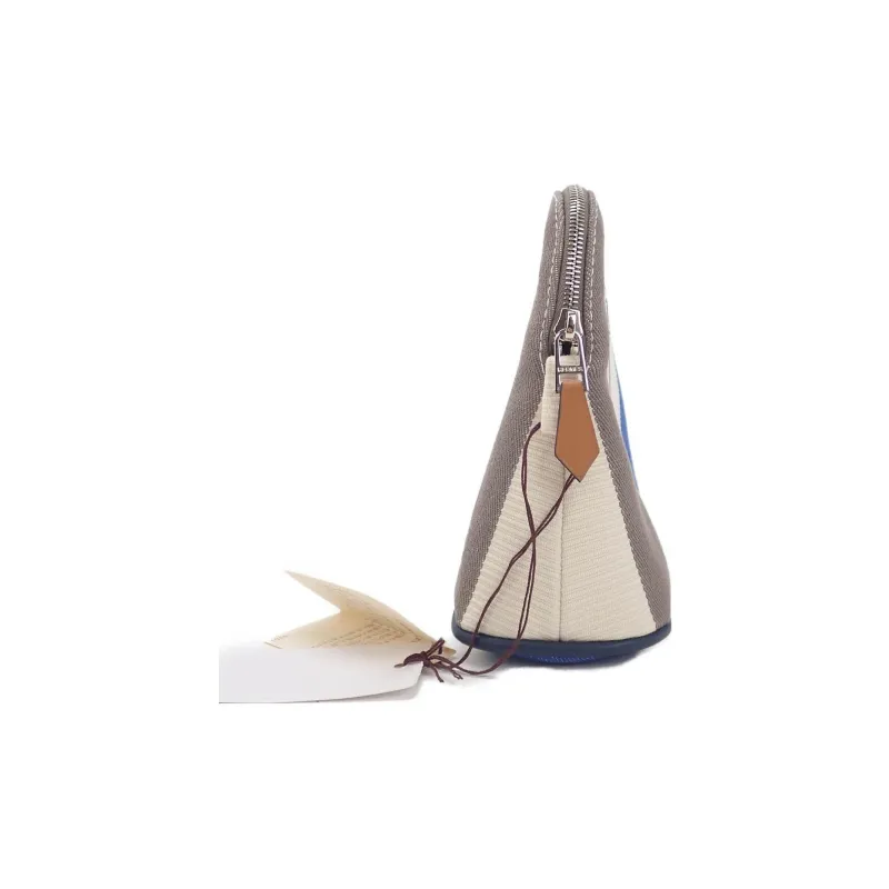 HERMES Bolide Sheepskin With Cotton Storage Bags Toiletry Bags Mini Women's Elephant Gray/Azure Blue-3
