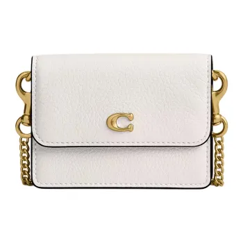 COACH Flap Card Case Leather Shoulder Bag, Crossbody Bag Mini Women's Ecru