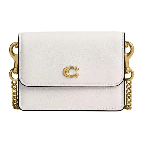 COACH Flap Card Case Leather Shoulder Bag, Crossbody Bag Mini Women's Ecru