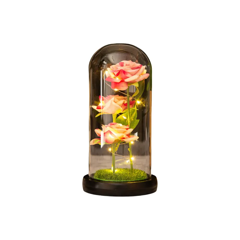 YUZHAOLIN Three Faux Rose Glass Dome Ornament Preserved Flower Dried Flower Arrangement-14