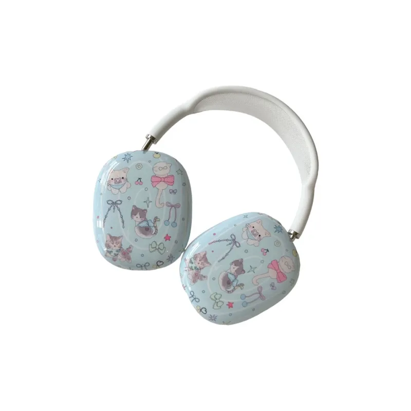 Baohuguang Compatibility With AirPods Ma TPU Fresh Blue Bowknot Kitten Fully Enclosed Headphone Cases-1