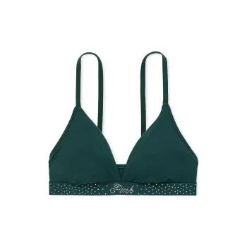 Victoria's Secret PINK Bralettes Tops Logo Cotton Triangle Bralette / FG Bra Women's Forest Green