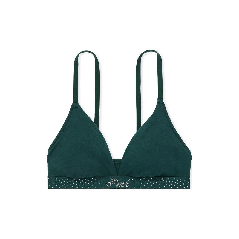 Victoria's Secret PINK Bralettes Tops Logo Cotton Triangle Bralette / FG Bra Women's Forest Green-0