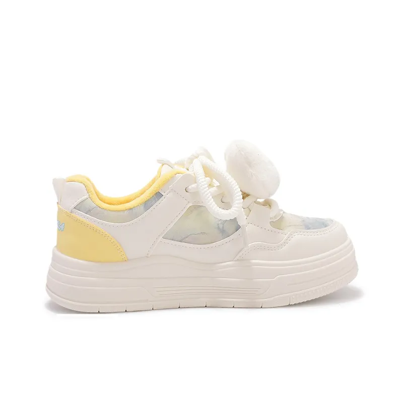 Shen Linsen Cushioning, Abrasion Resistant, Slip Resistant Low Top Casual Shoes Women's White Yellow-1
