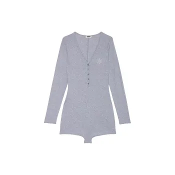 Victoria's Secret PINK Spill-the-Tea Cotton Henley Romper /MHG Home Onesies Women's Medium Gray