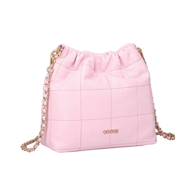 COOGI Cow Leather Hobo Bag Shoulder Bag Crossbody Bag Women's Rose Pink/Black-7