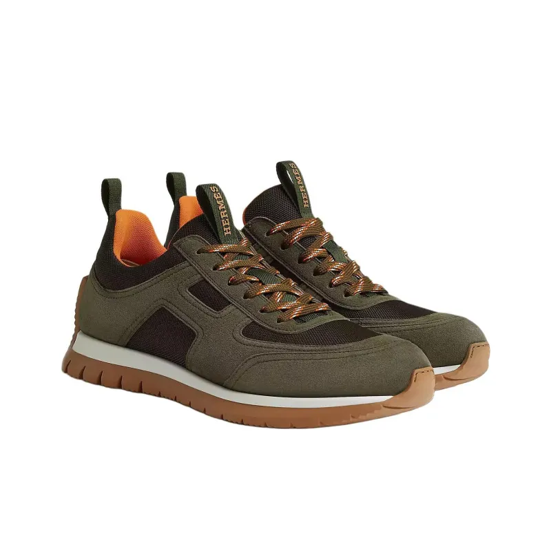 HERMES Jimmy Low Top Casual Shoes Men's Green-2