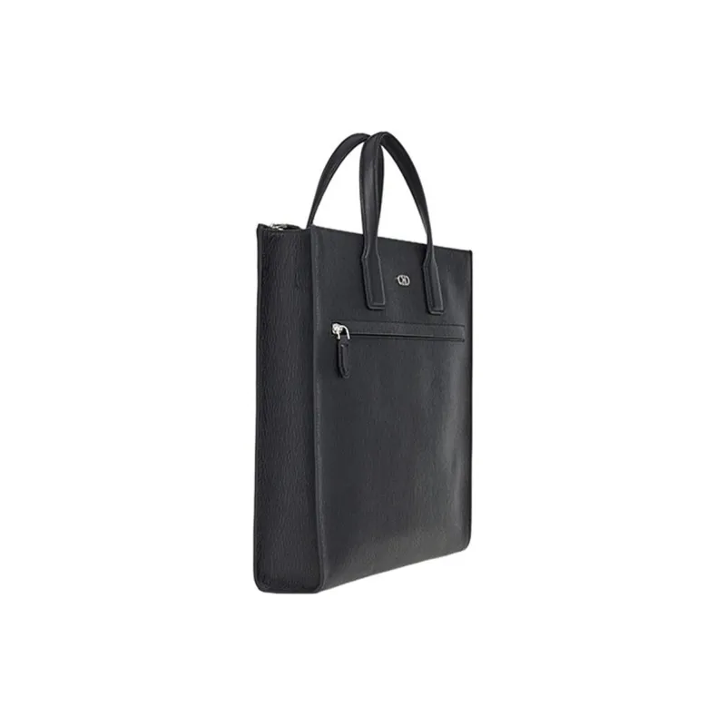 FERRAGAMO Hammered Texture Cow Leather Handbag Men's Black-1