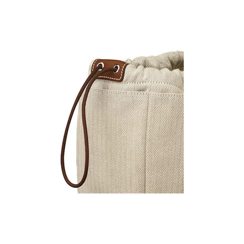 HERMES Canvas With Barenia Calfskin Canvas Bag With Insert Clutch Women's Natural/Fauve Light Tawny-6