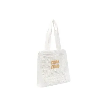 MIU MIU Fabric Tote Bag Shopping Bag Handbag Women's White & Gold